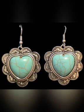 Faux Turquoise Heart Drop Earrings